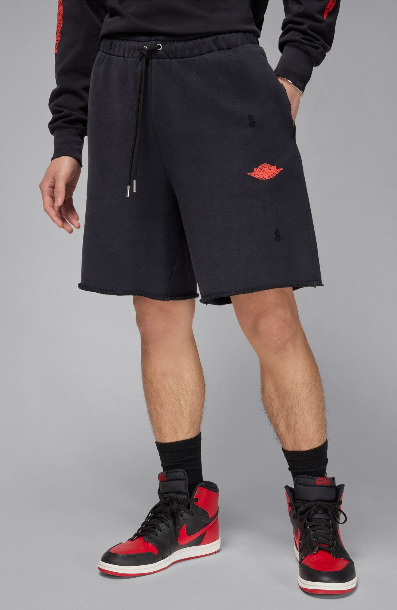 Jordan Rare Air French Terry Graphic Sweat Shorts in Black/Chile Red at Nordstrom - 1