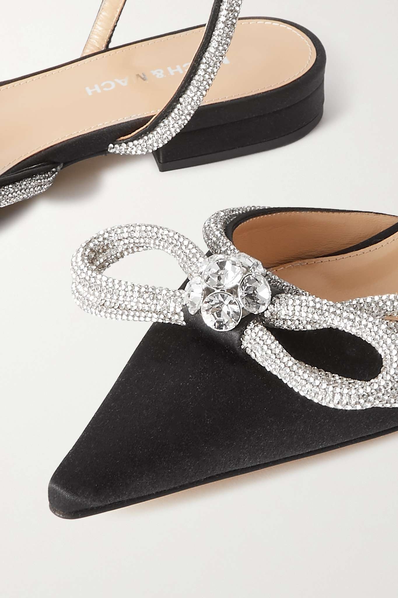 Double Bow crystal-embellished satin point-toe flats - 4