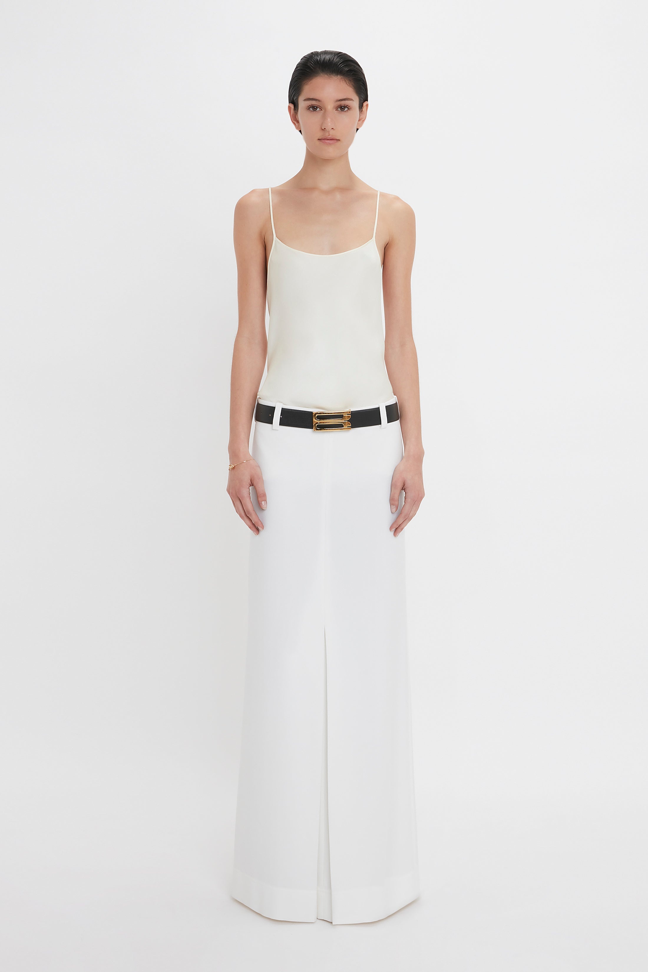 Exclusive Tailored Floor-Length Pleated Skirt In Ivory - 2