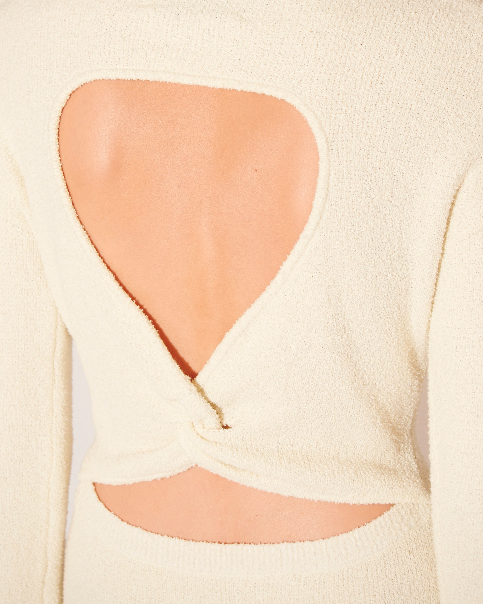 LOLA - Terry-knit long sleeve cutout back dress - Creme - 6