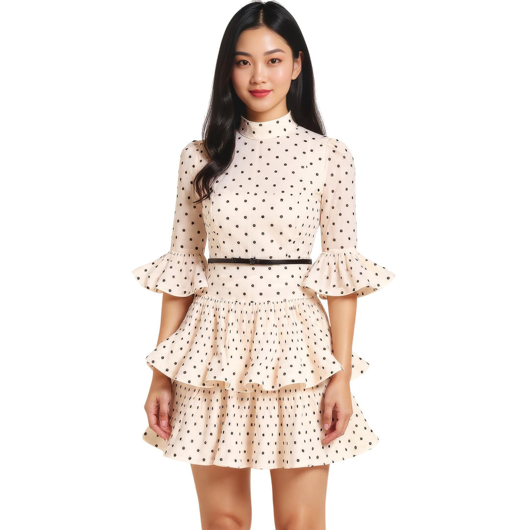 Pleated Sleeved Mini Dress - 2