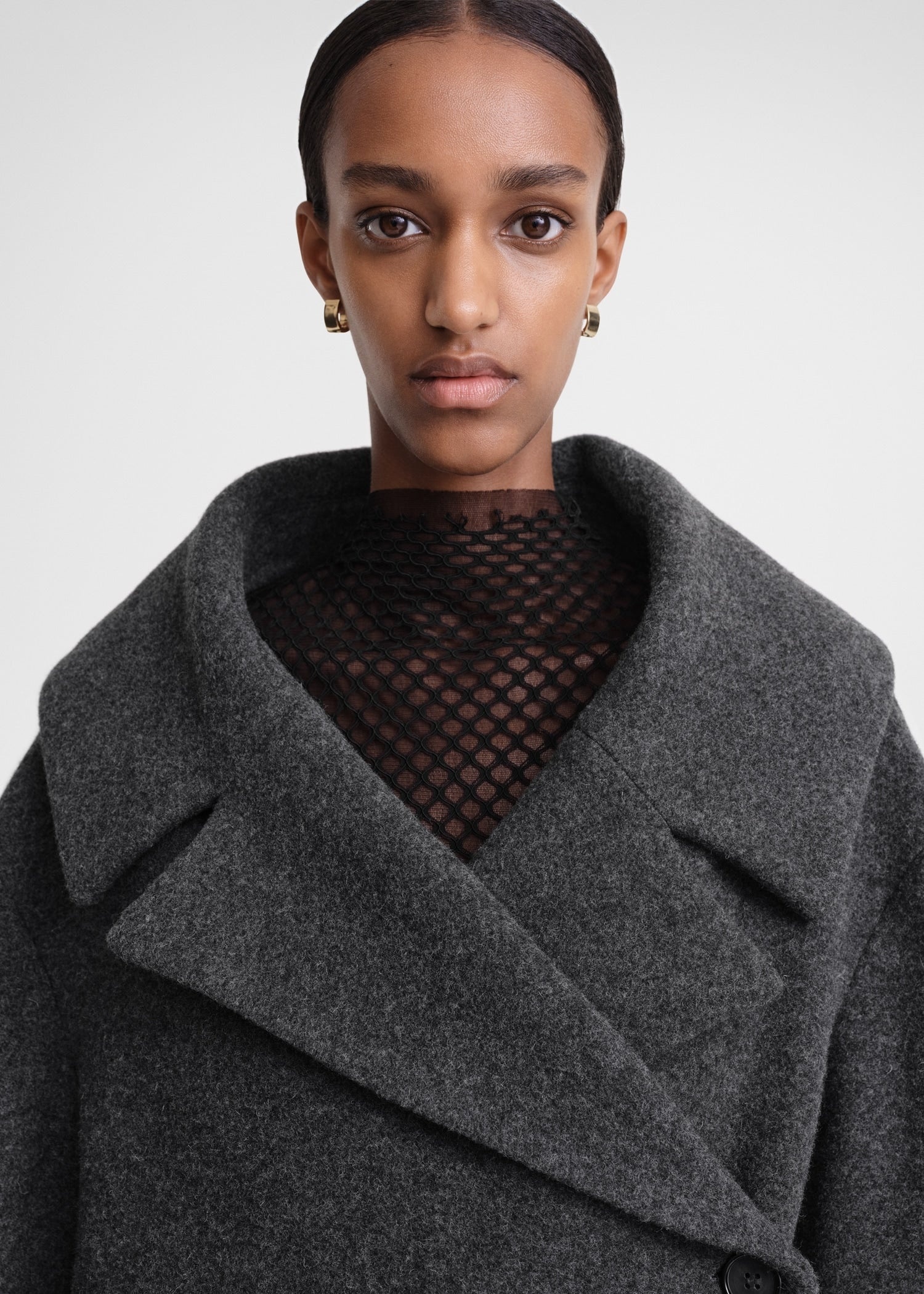 Felt wrap coat dark grey melange - 5