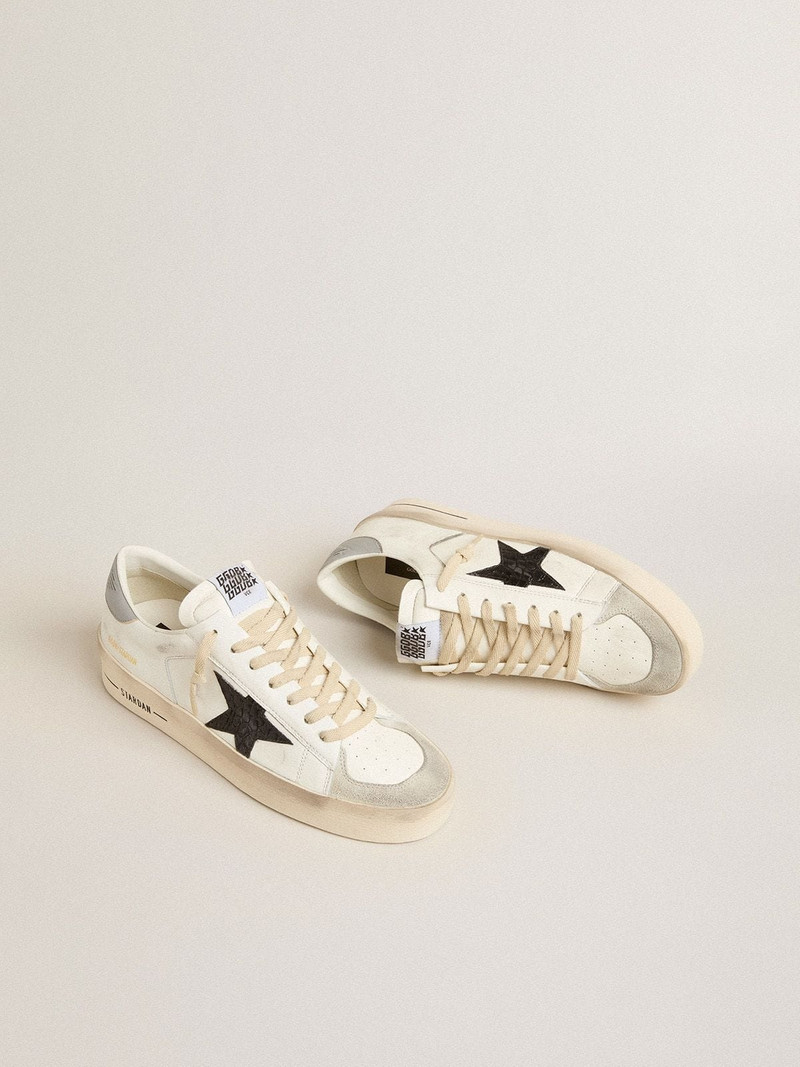 Golden Goose Men’s Stardan in white nappa with croc-print leather star and gray heel tab outlook
