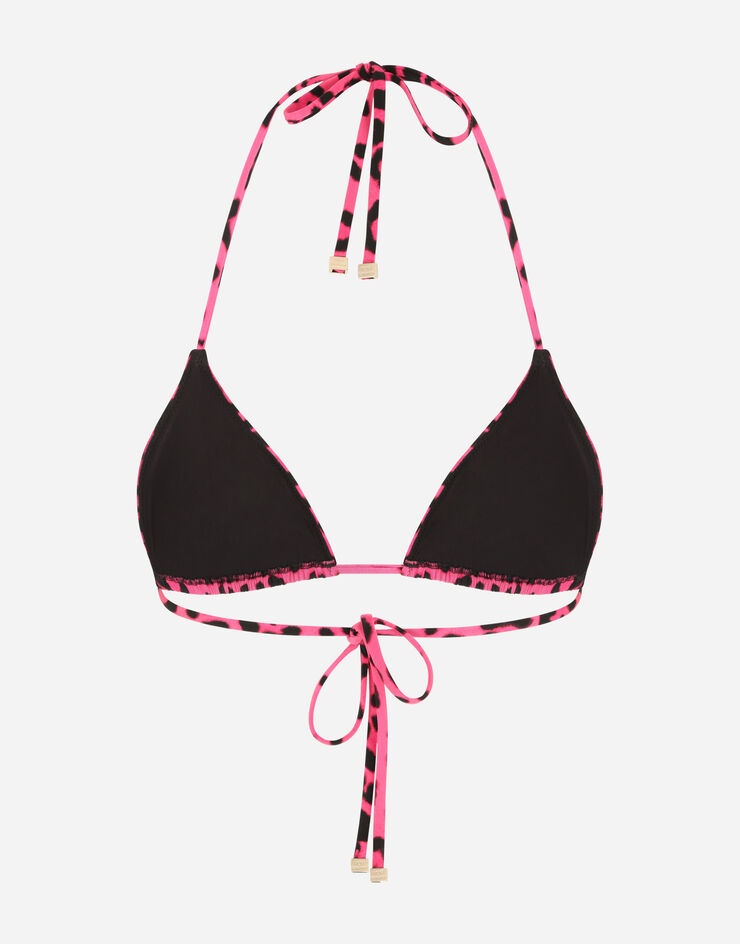 Triangle bikini top with neon leopard print - 3