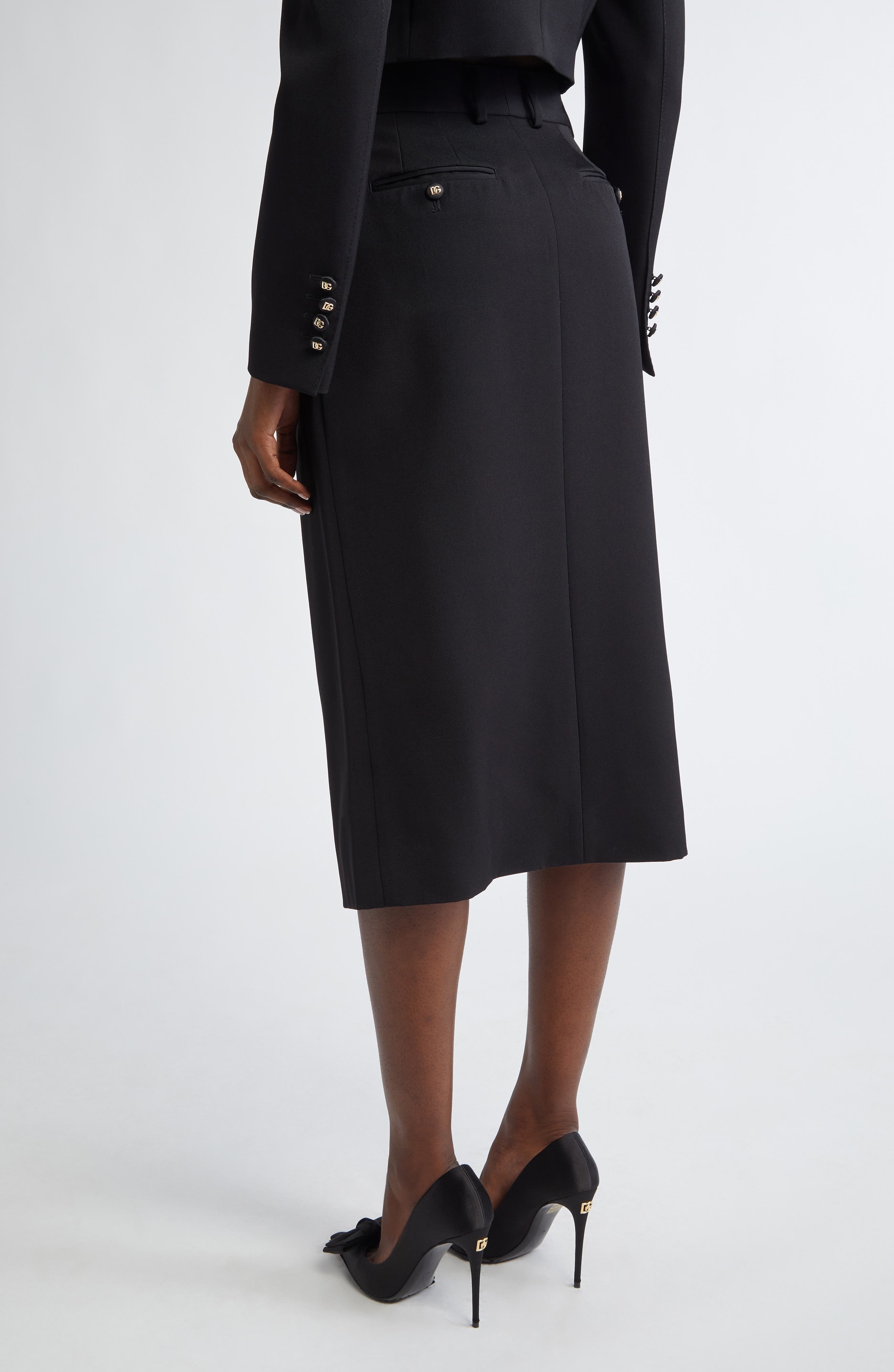 Dolce&Gabbana Pleated Virgin Wool Pencil Skirt in N0000 Nero at Nordstrom - 3