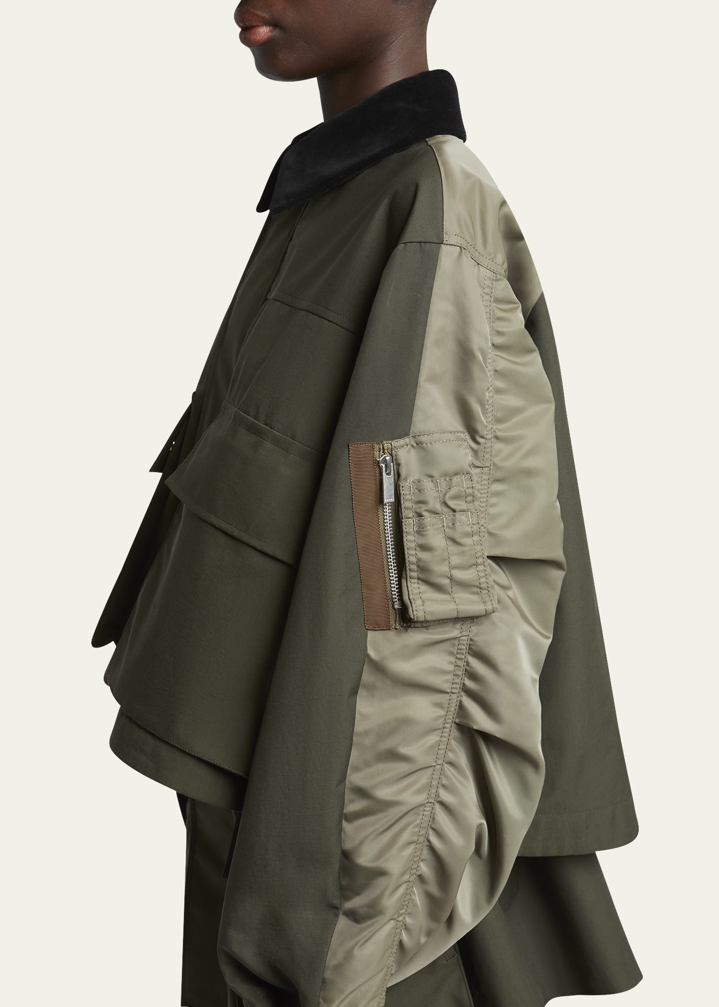 Hybrid Cargo Pocket Contrast Collar Utility Jacket - 5
