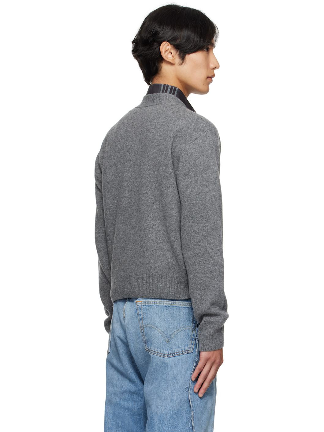 Gray Pocket Logo Knit Cardigan - 3