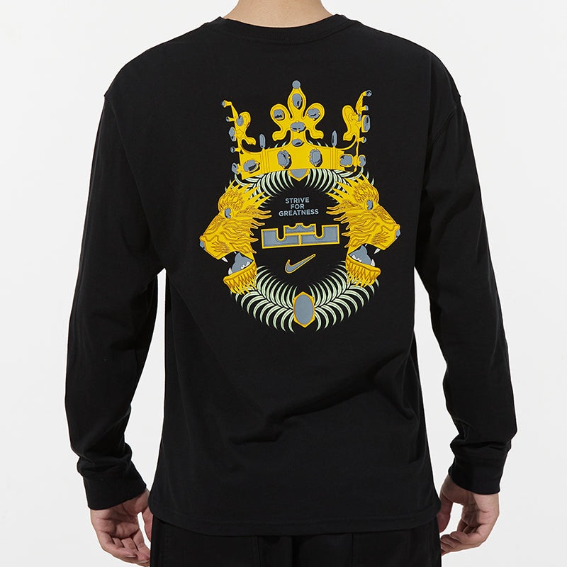 Men's Nike Lbj Nk Lion Ls Max90 Tee Alphabet Printing Sports Round Neck Long Sleeves Black T-Shirt D - 4