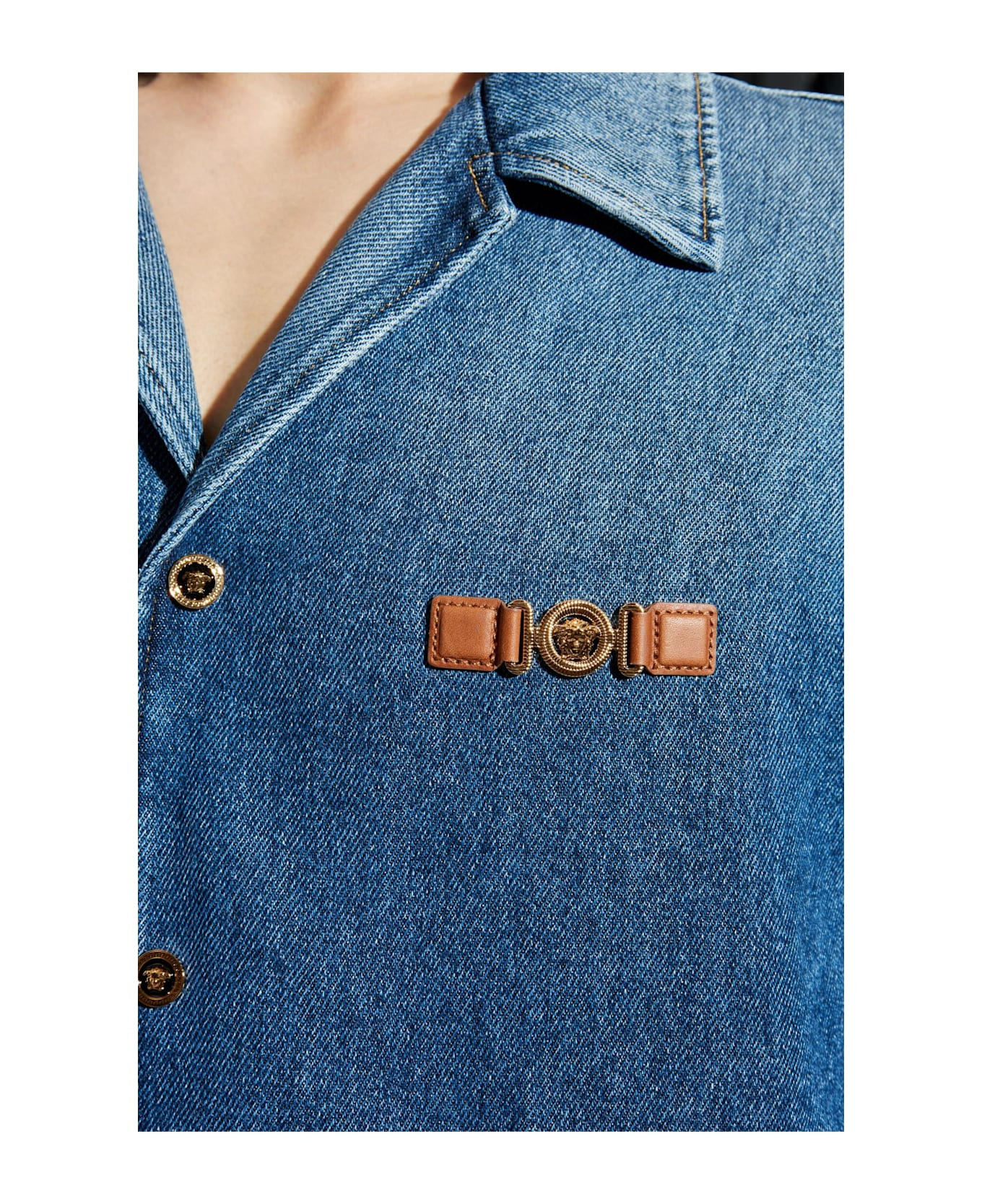 Versace Denim Shirt With Short Sleeves - 5