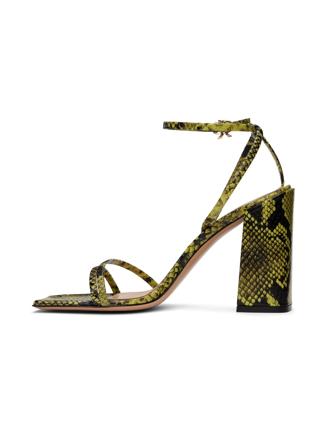 Green & Black Snakeskin Heeled Sandals - 3