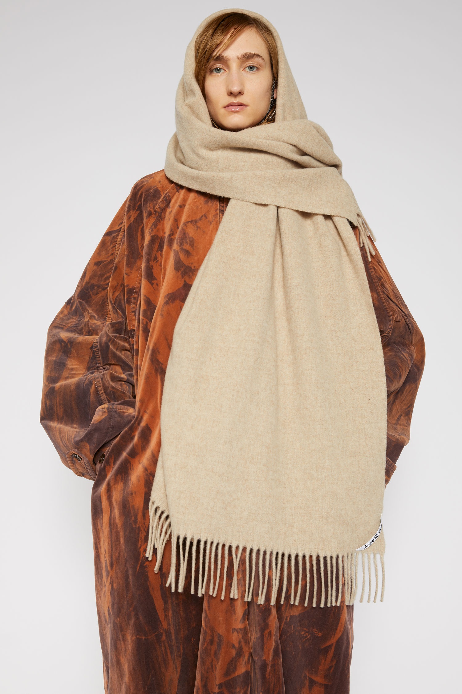 Oversized wool scarf oatmeal melange - 4