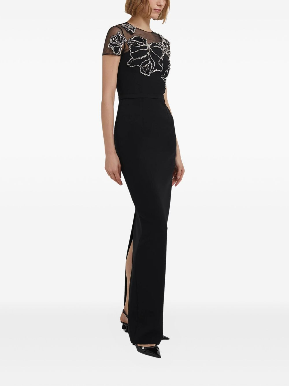 embellished mesh yoke gown - 3