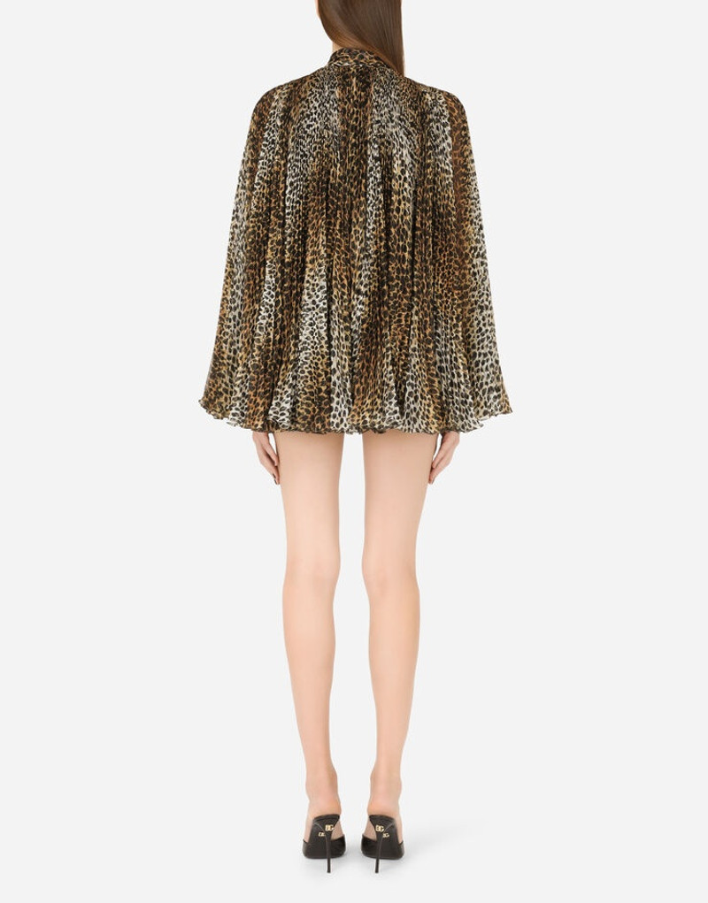 Short ocelot-print chiffon dress with pussy-bow 3