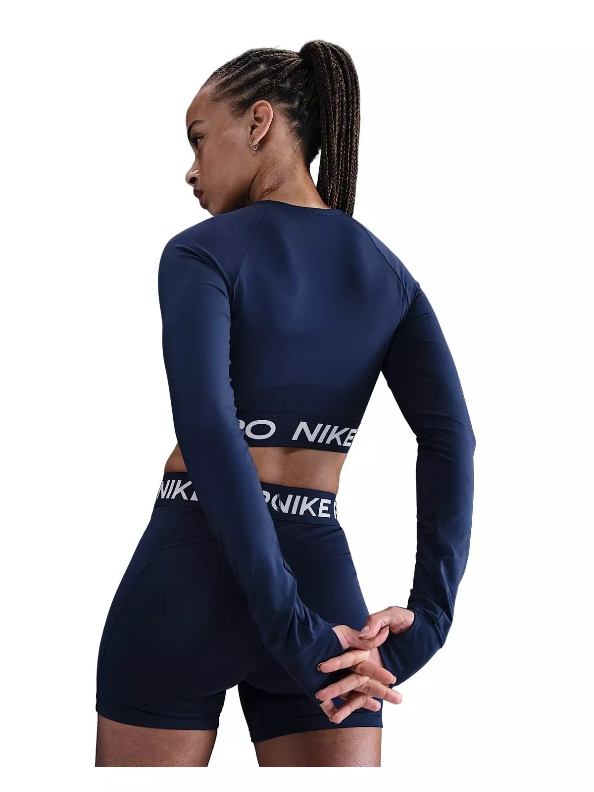 Women's Pro Dri-FIT Cropped Long-Sleeve Top -Navy - 2