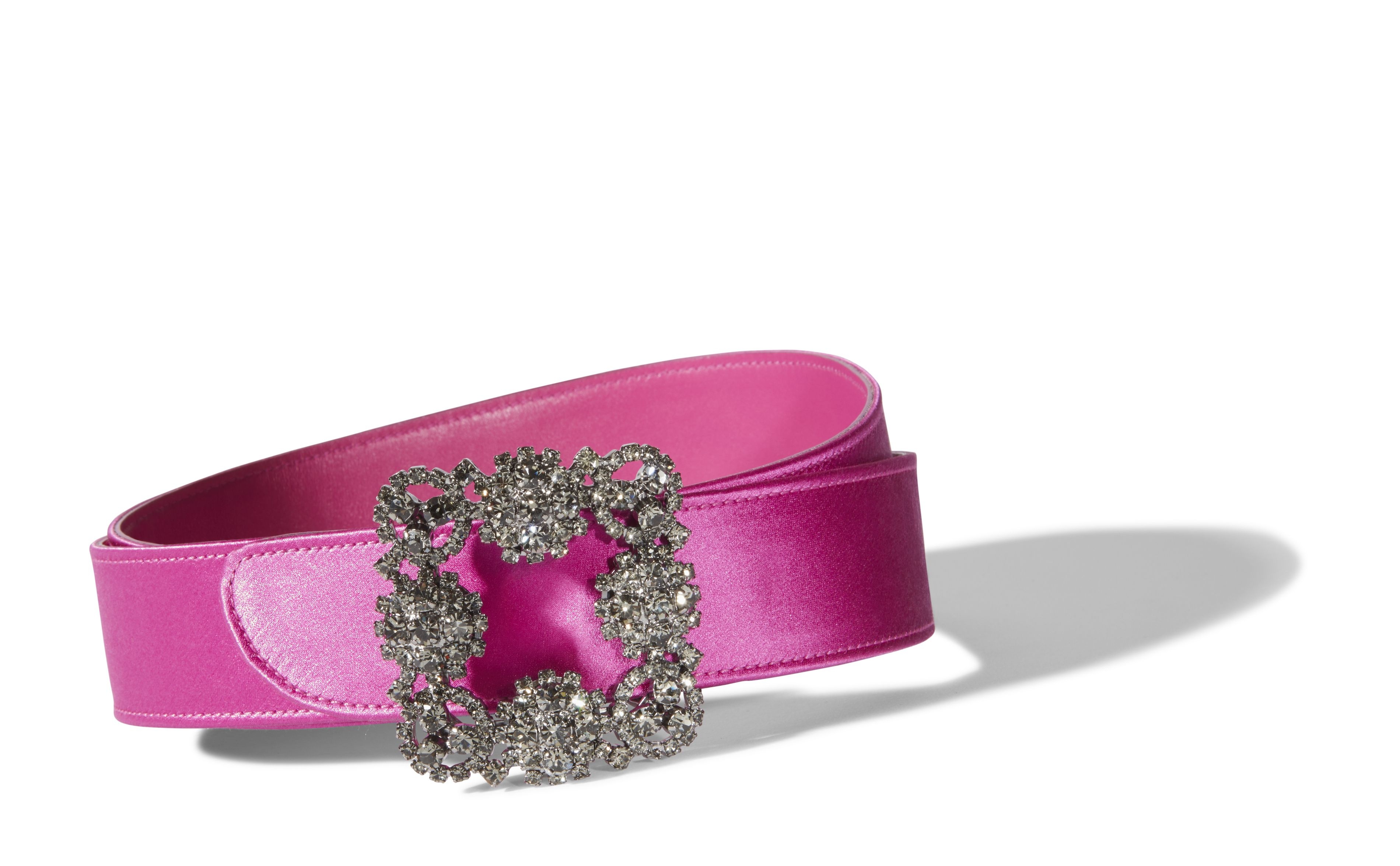 Fuchsia Satin Crystal Buckled Belt - 2