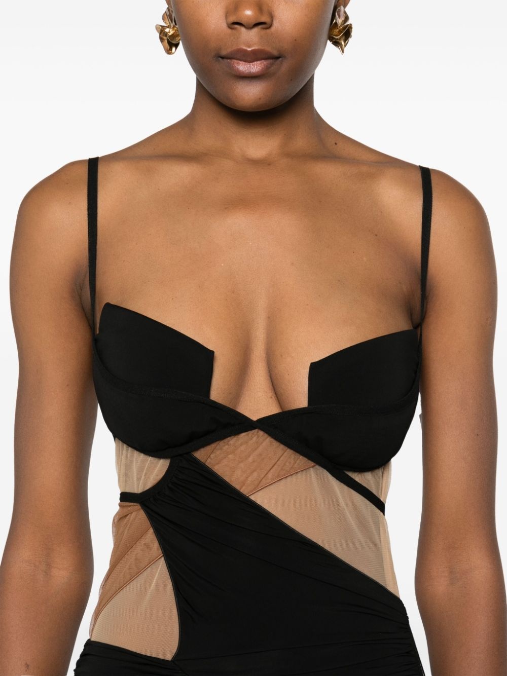 sheer-panels mini dress - 5