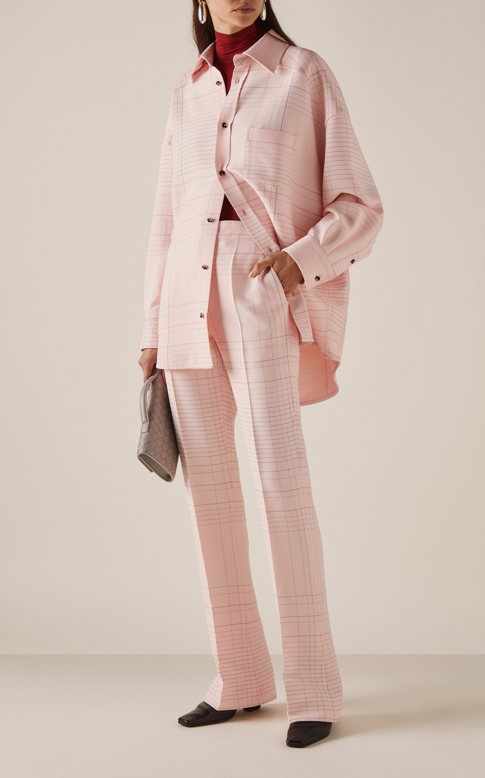 Striped High-Rise Stretch-Crepe Flare Pants light pink - 2