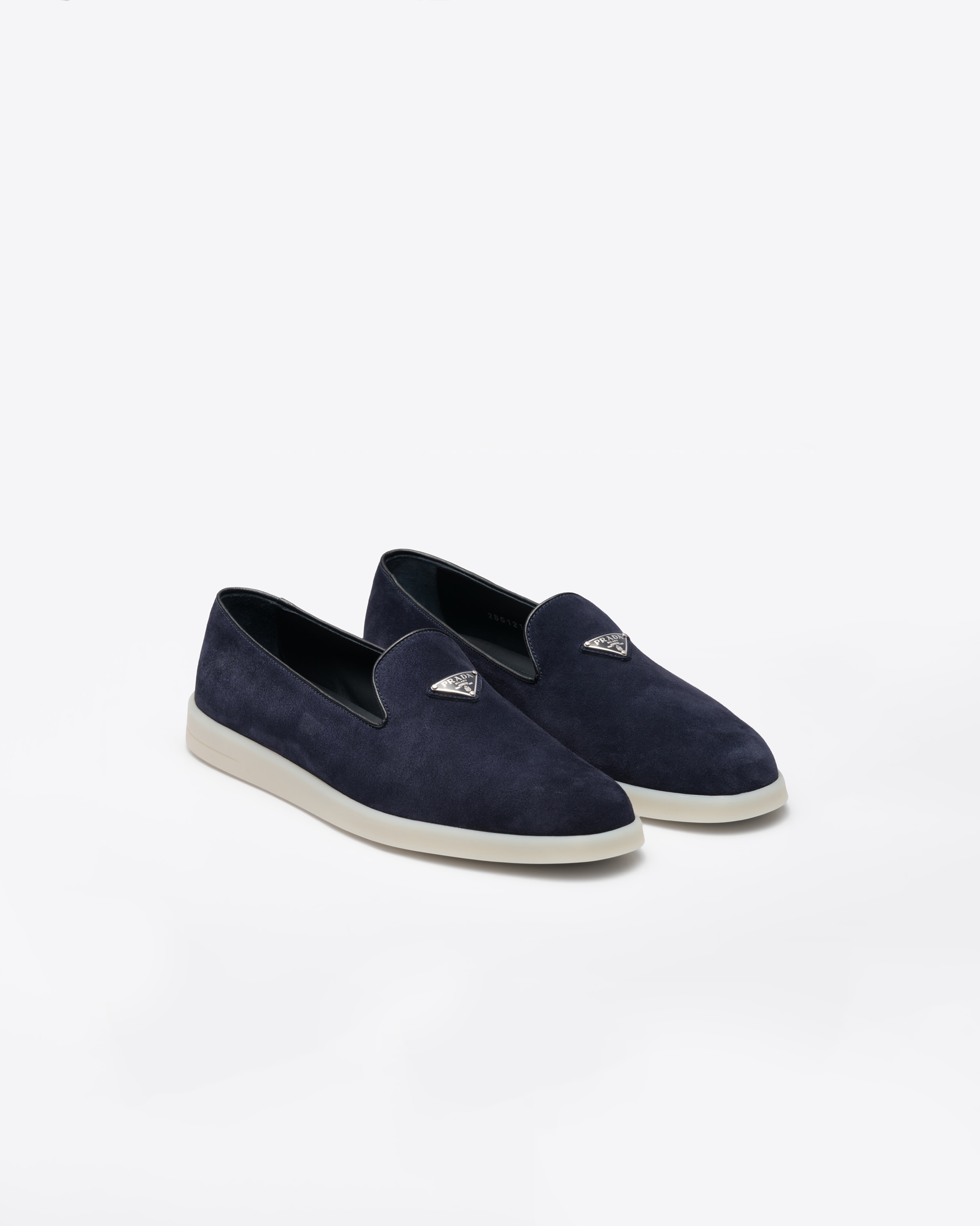 Prada logo-plaque suede driving shoes - Blue