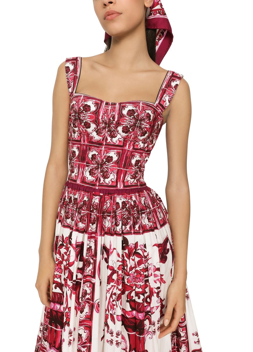 Bustier midi dress in majolica-print poplin - 4