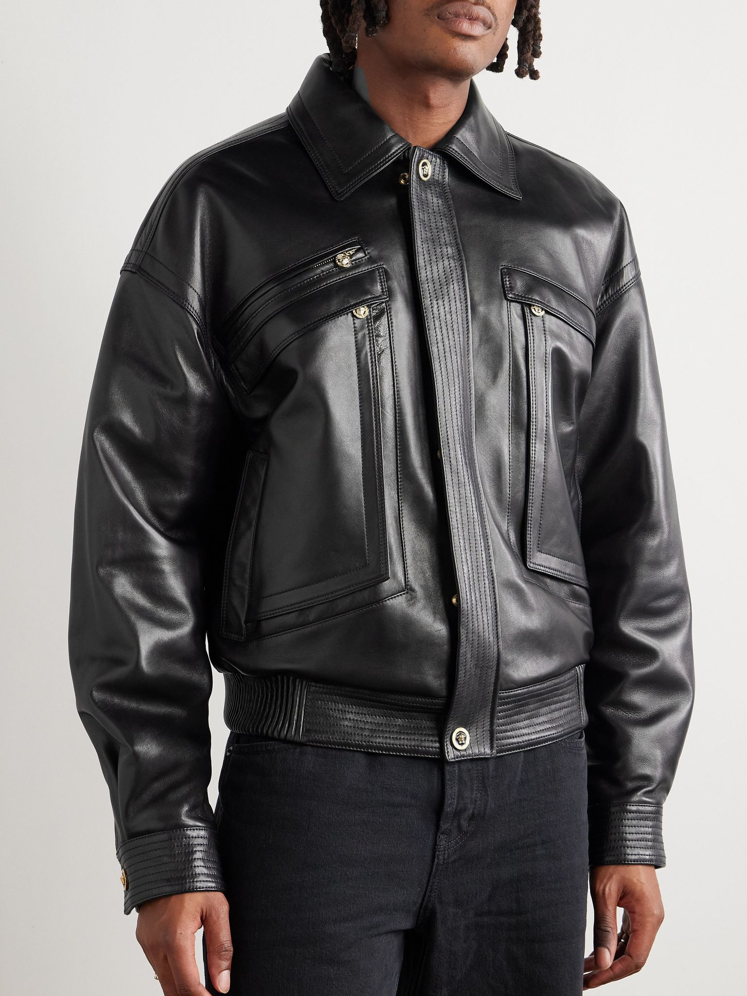 Leather Bomber Jacket Black - 3