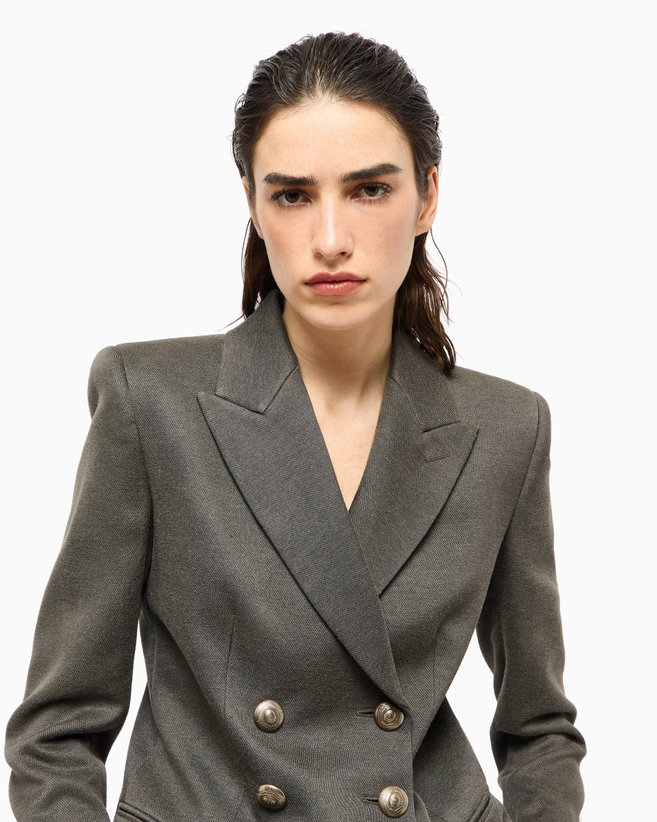 DOUBLE-BREASTED JACKET IN SILK, VISCOSE AND COTTON DRILL - 5