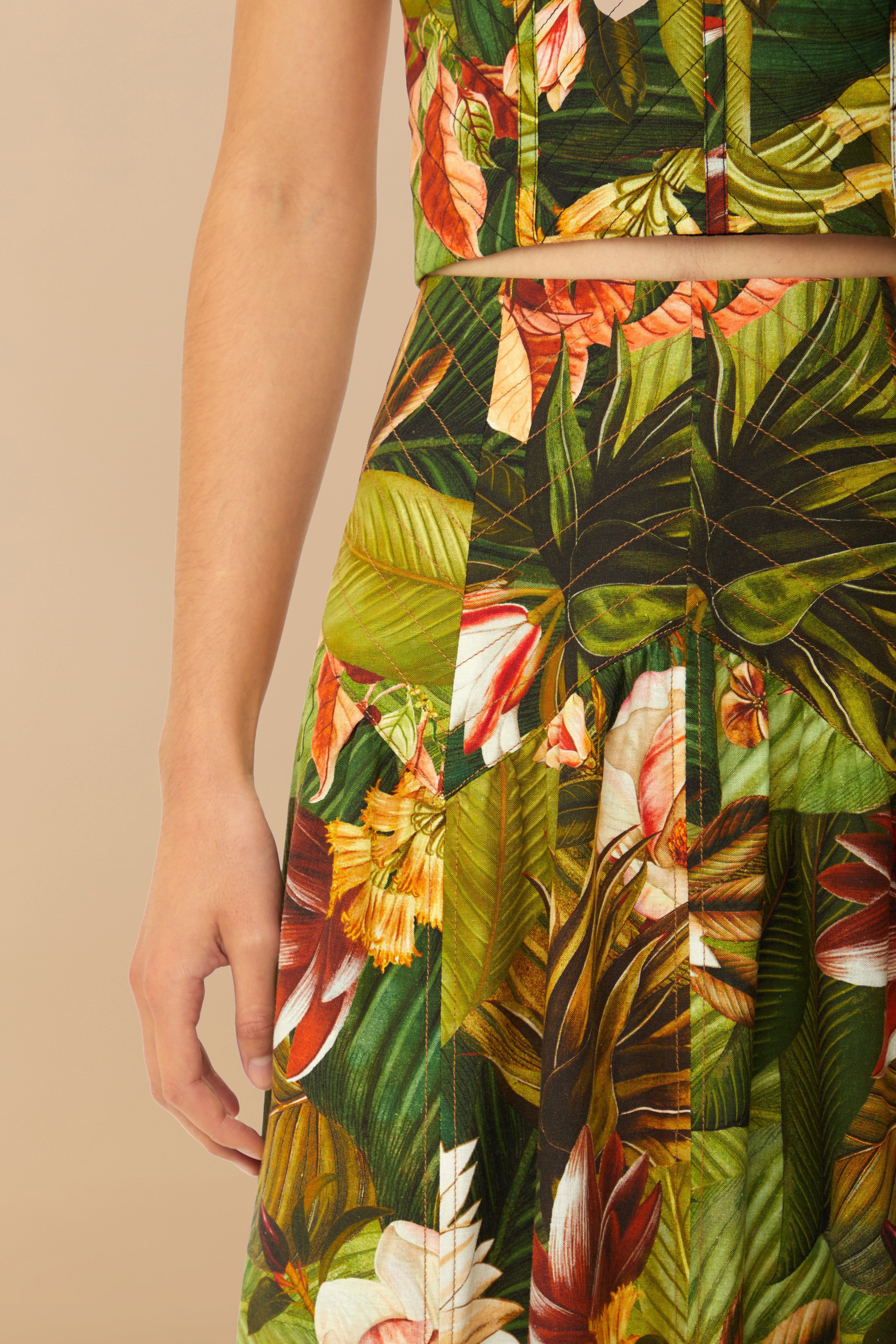 Multicolor Botanical Forest Lenzing™ Ecovero™ Euroflax™ Midi Skirt - 5