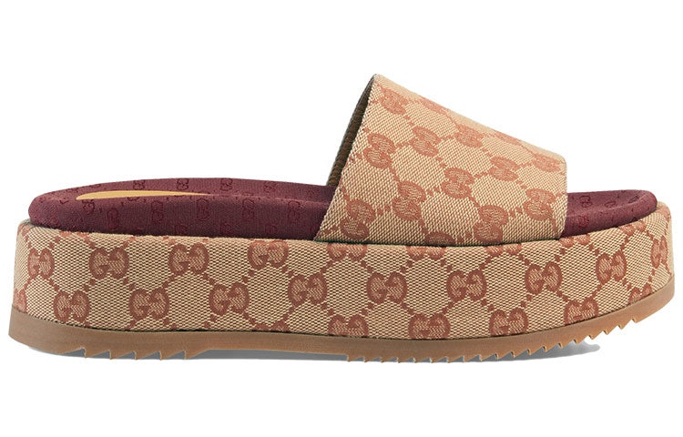 (WMNS) Gucci GG Slide Sandal 'Monogram - Beige Brick Red' 573018-KQW00-8366 - 2