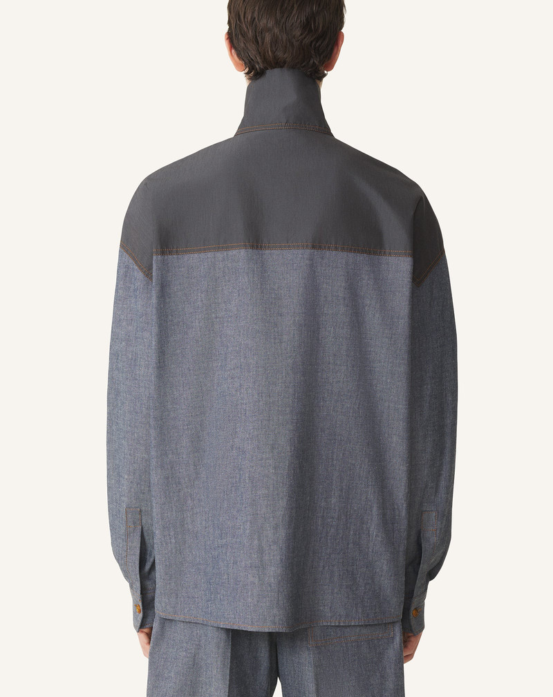 BLUE HIGH ZIP-NECK CHAMBRAY TOP 4