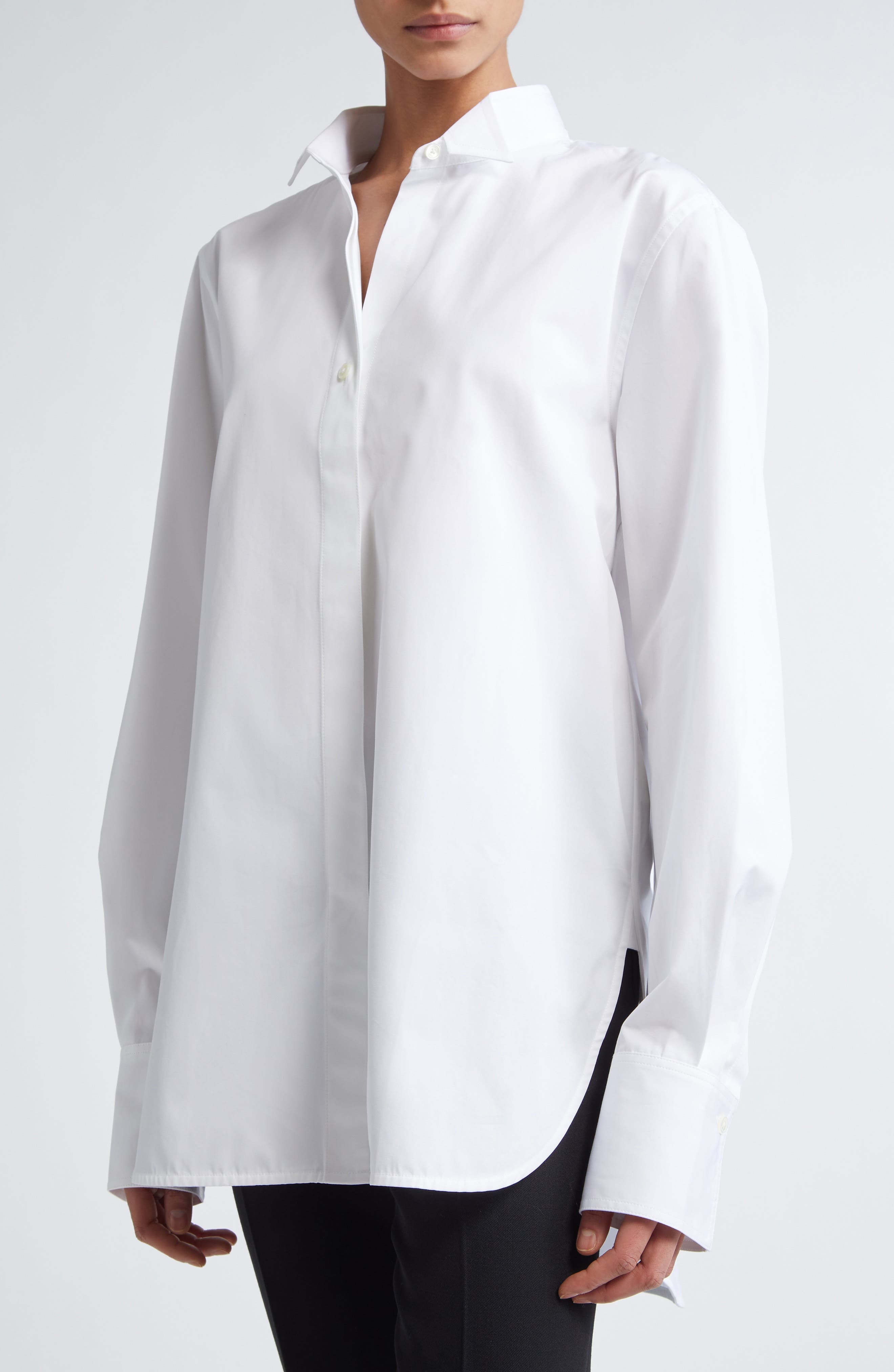 TOTEME Wingtip Collar Organic Cotton Poplin Button-Up Shirt in White at Nordstrom - 5