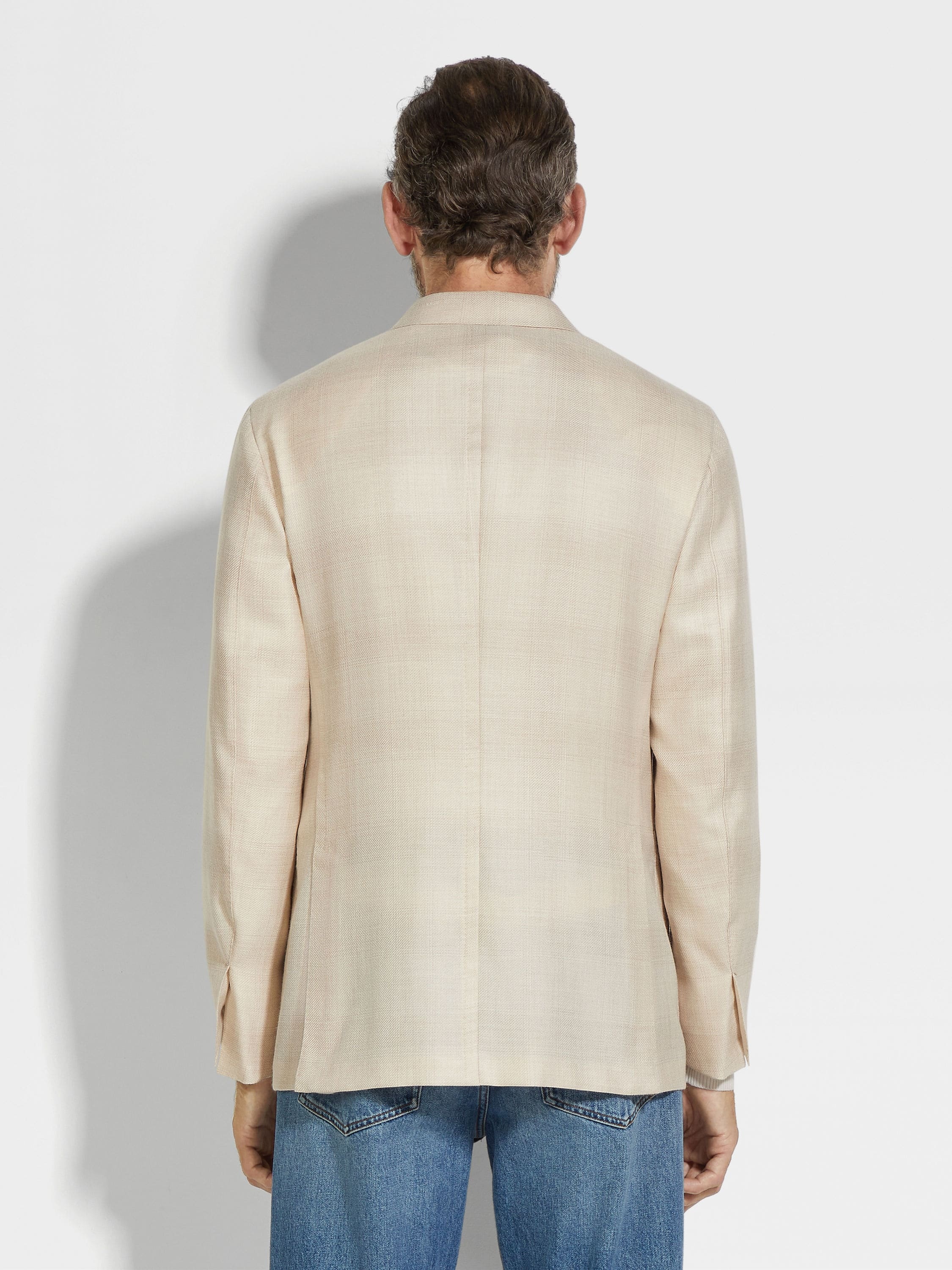 LIGHT BEIGE AND LIGHT TAUPE CASHMERE AND SILK JACKET - 5