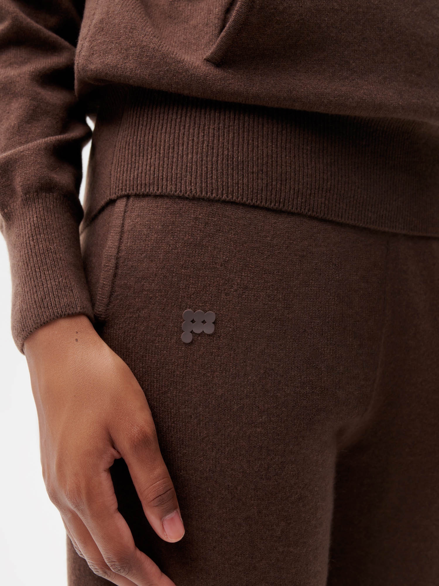 Womens Recycled Cashmere Track Pants - Chestnut Brown - 3