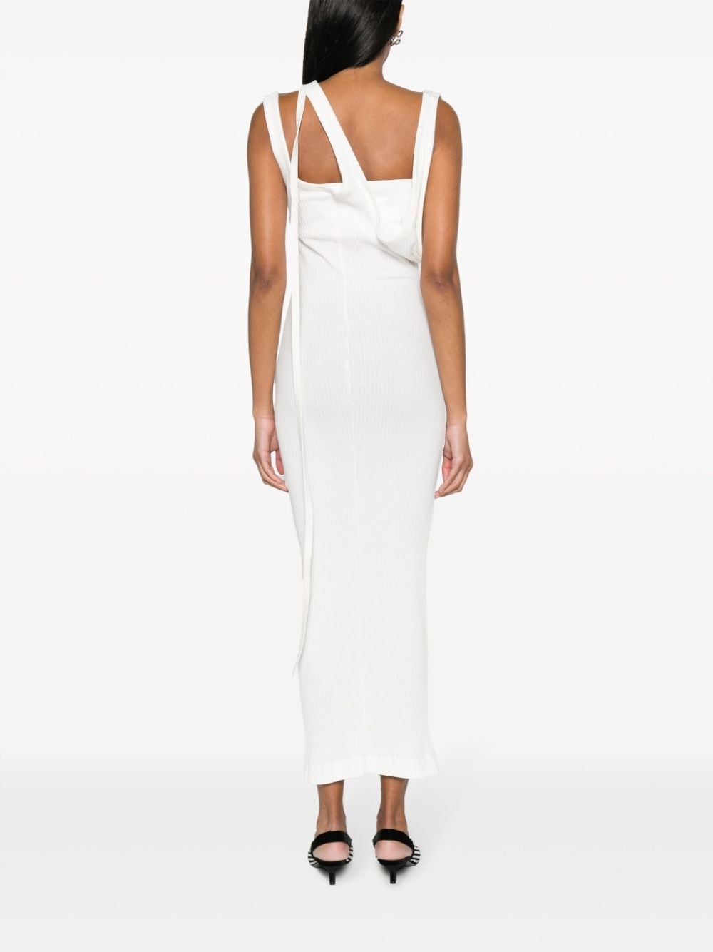 asymmetric-neckline ribbed dress - 4