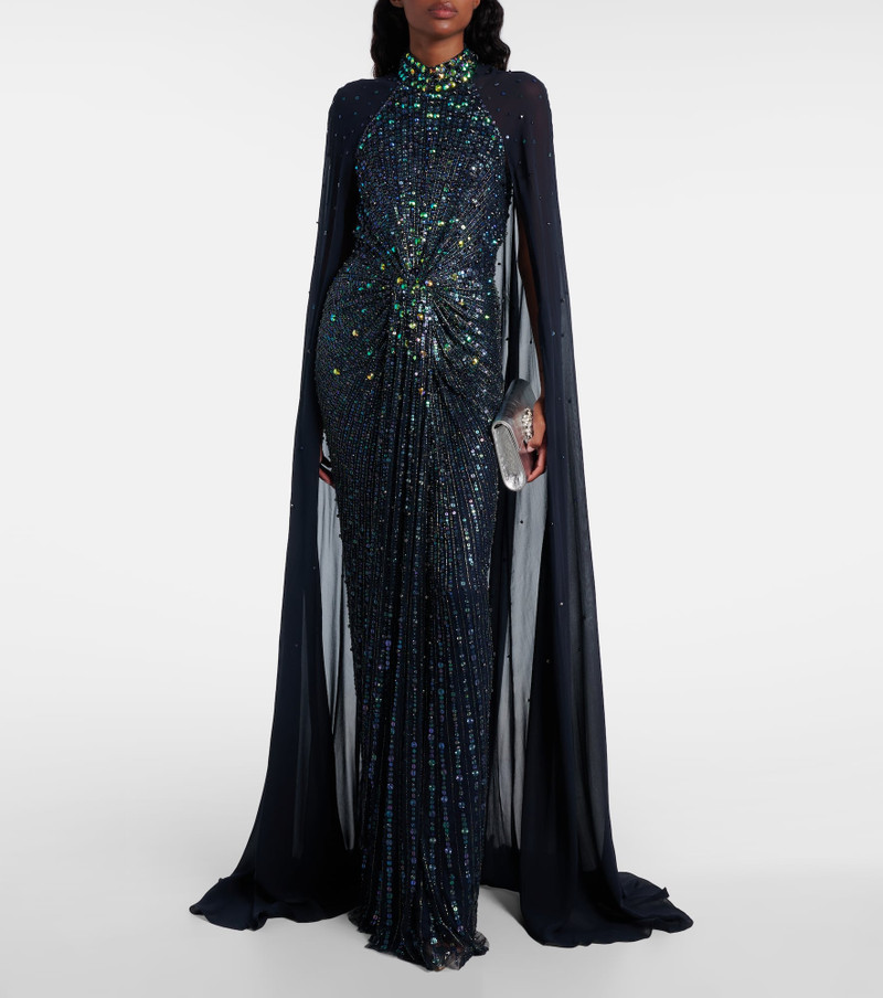 JENNY PACKHAM Thea caped sequined gown outlook