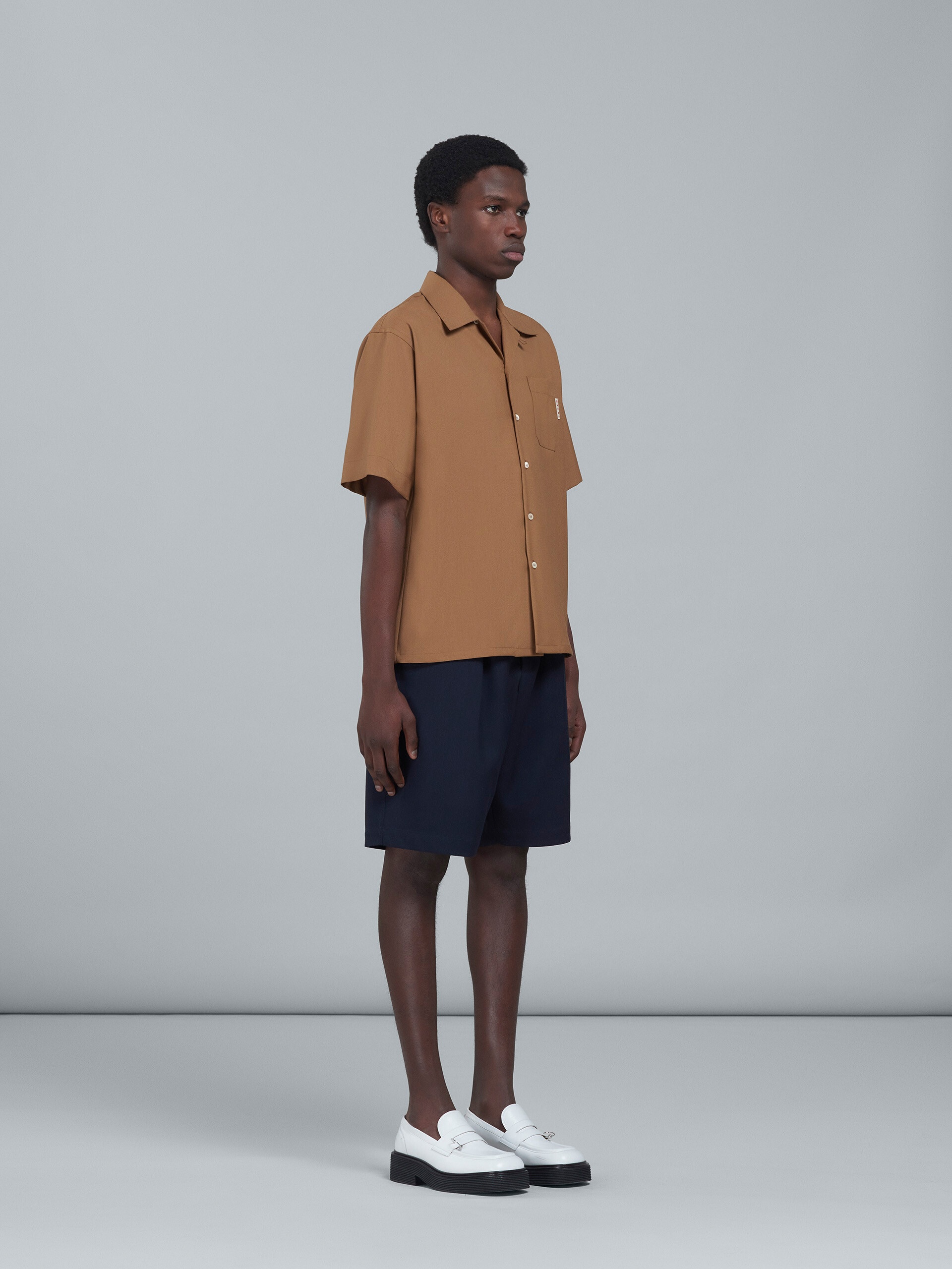 BEIGE TROPICAL WOOL BOWLING SHIRT - 5