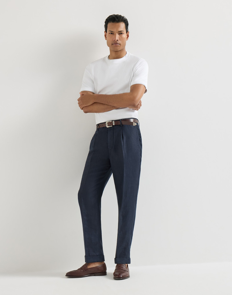 Garment-dyed trousers in linen gabardine with pleat 5