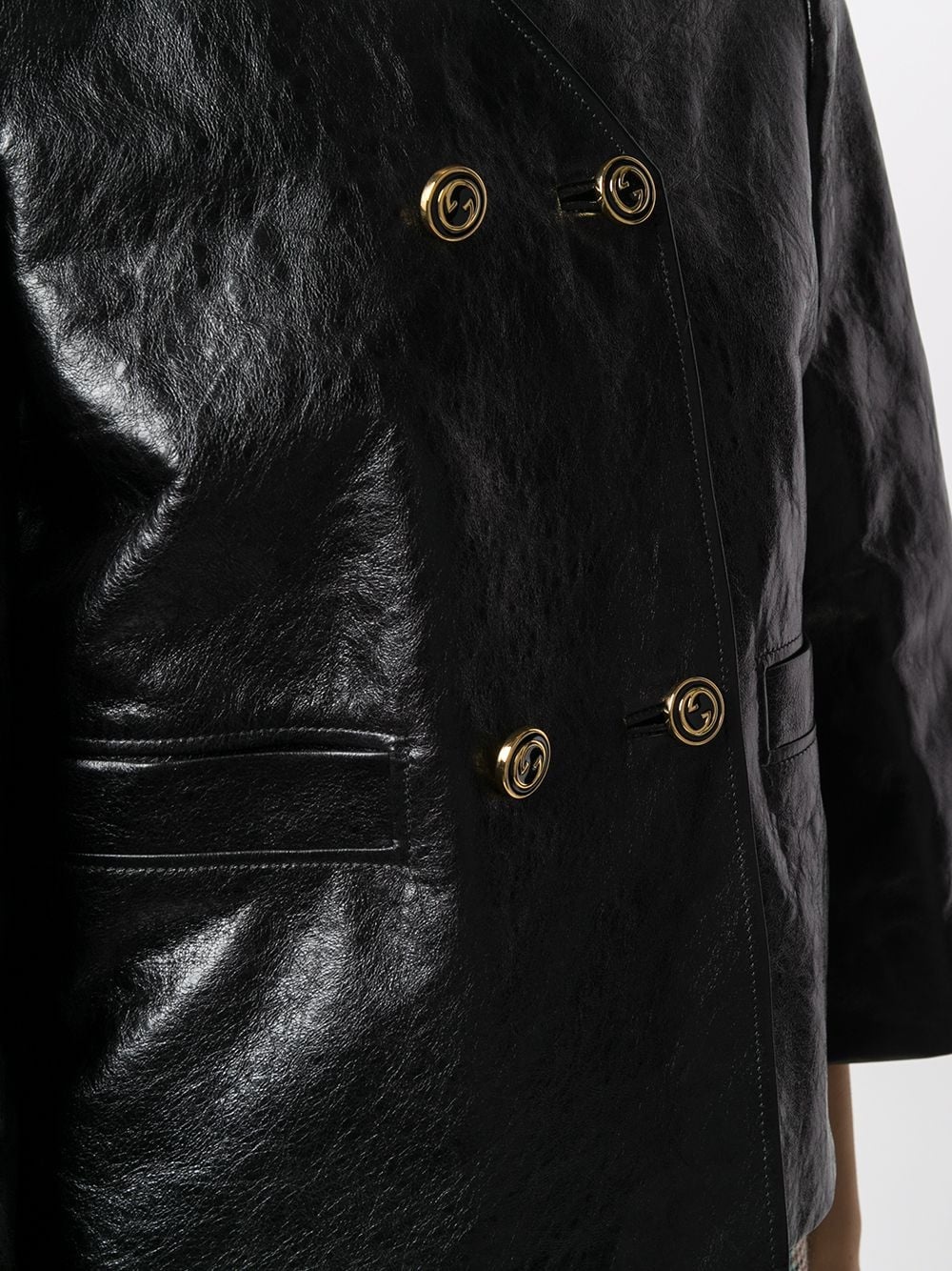 cropped sleeve leather jacket - 5