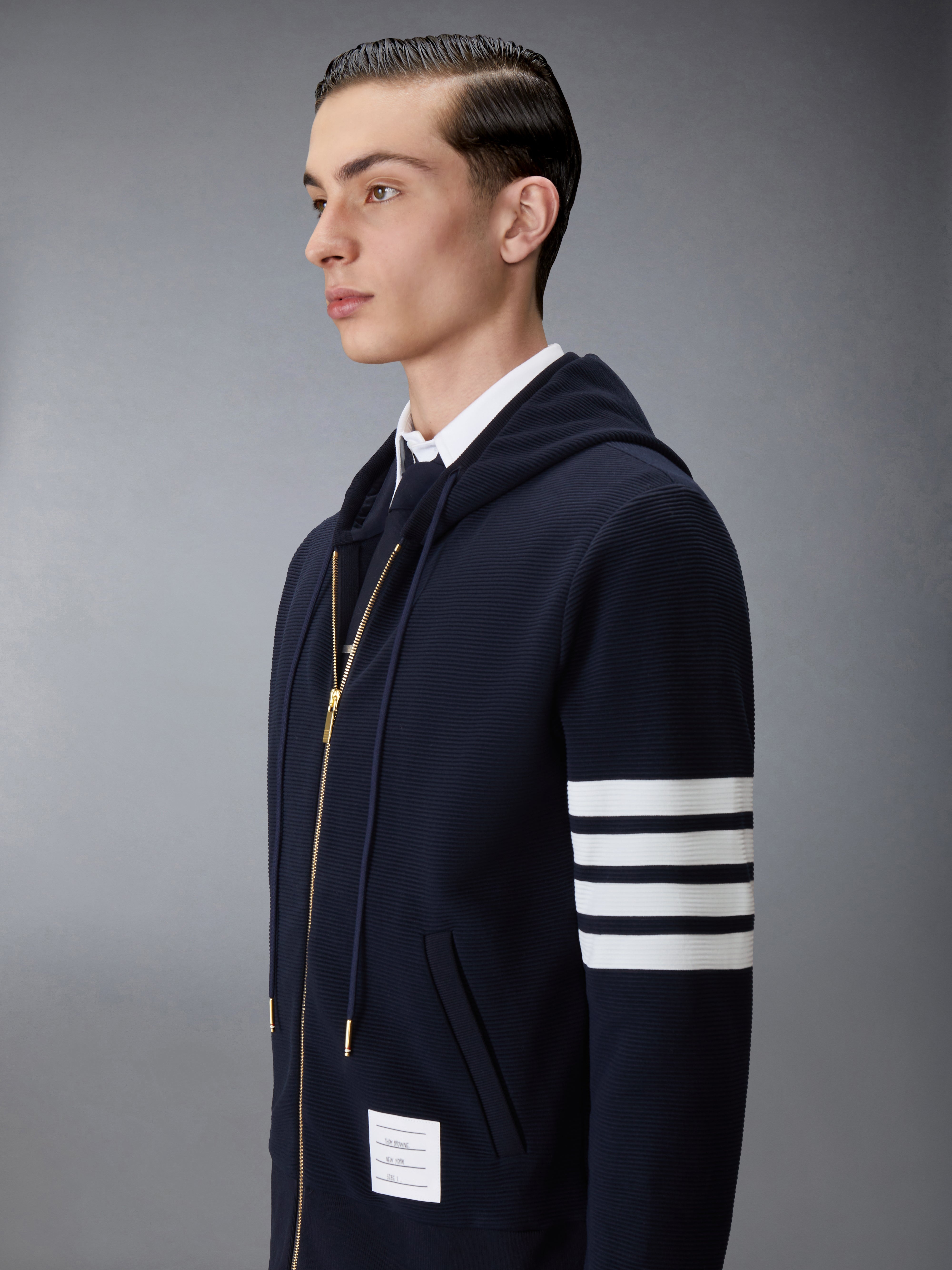 COTTON OTTOMAN 4-BAR ZIP HOODIE - 5