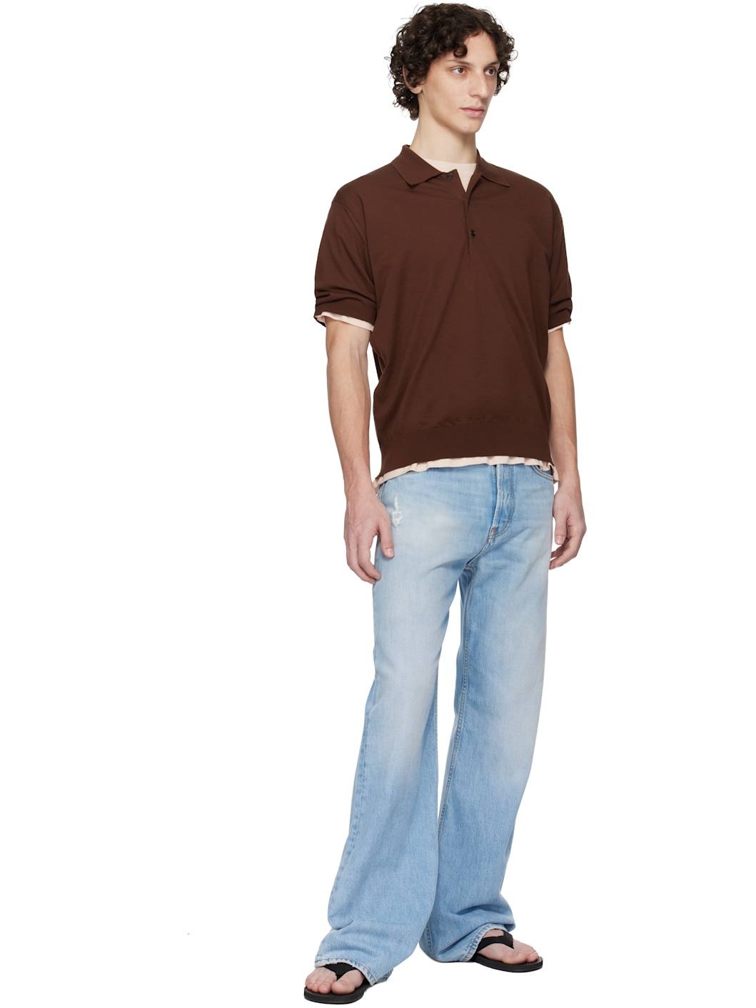 Brown Super High Gauge Cotton Knit Polo - 4