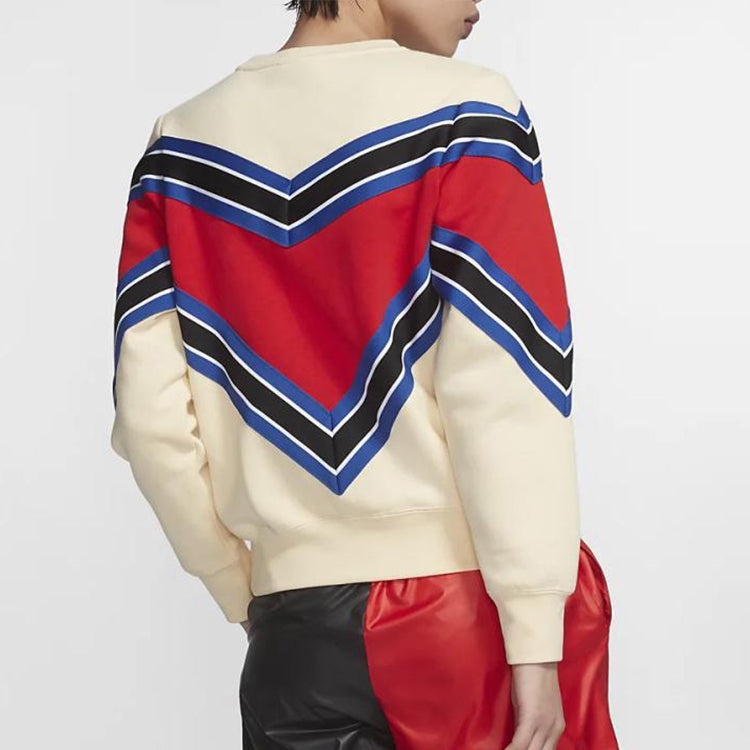 (WMNS) Nike Splicing Fleece Lined Knit Round Neck Pullover 'Beige Red' BV2921-115 - 5