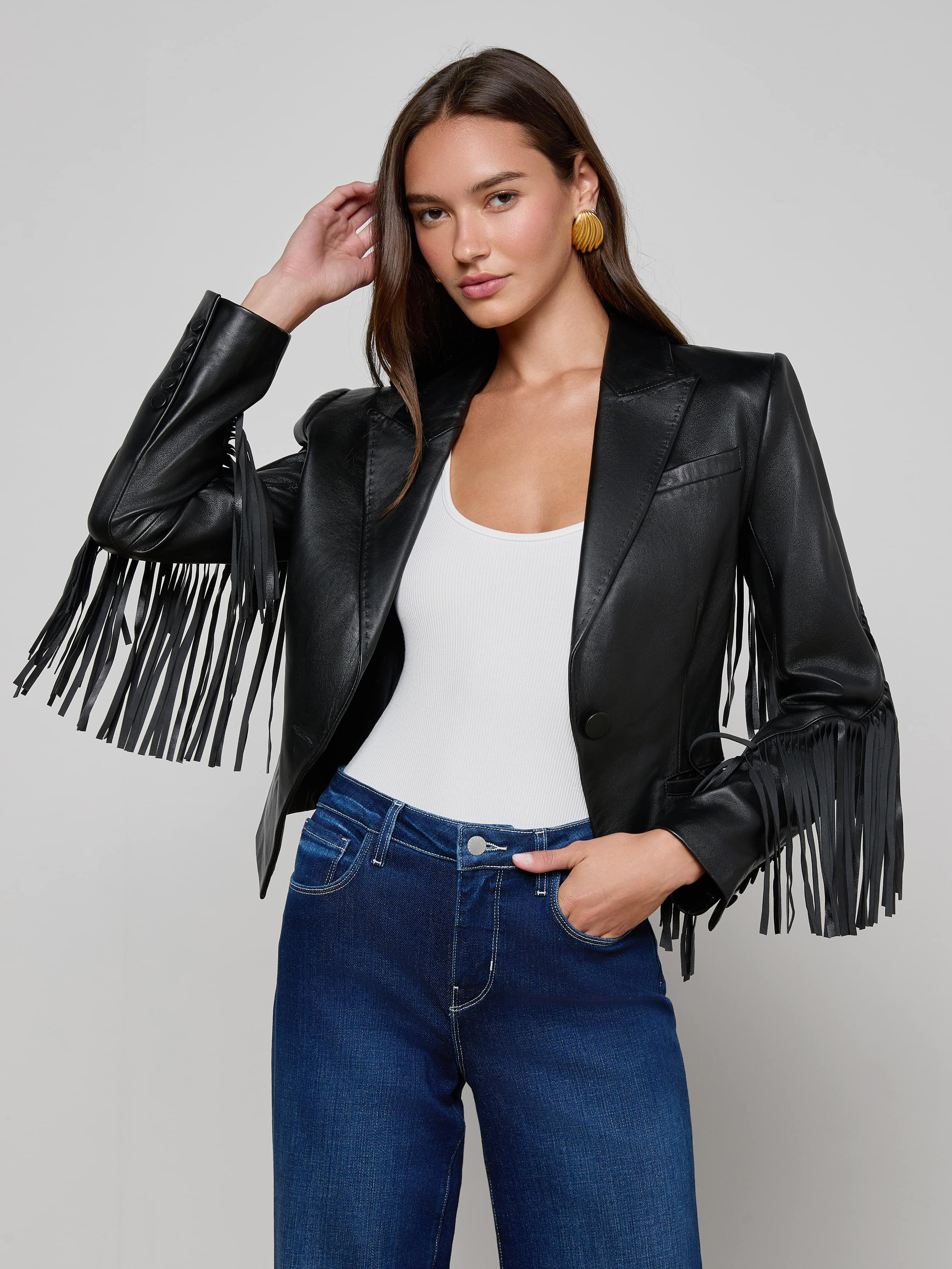 Vashti Fringed Leather Blazer - 2