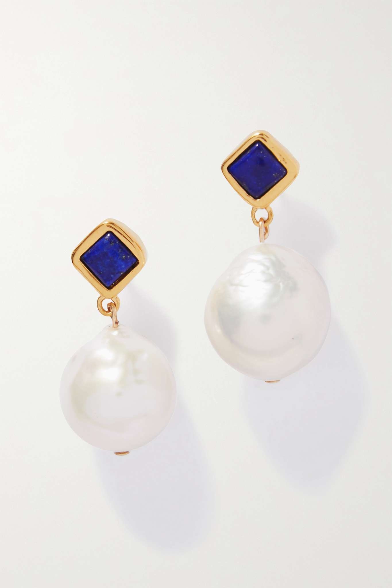 Gold vermeil, freshwater pearl and lapis lazuli earrings - 1