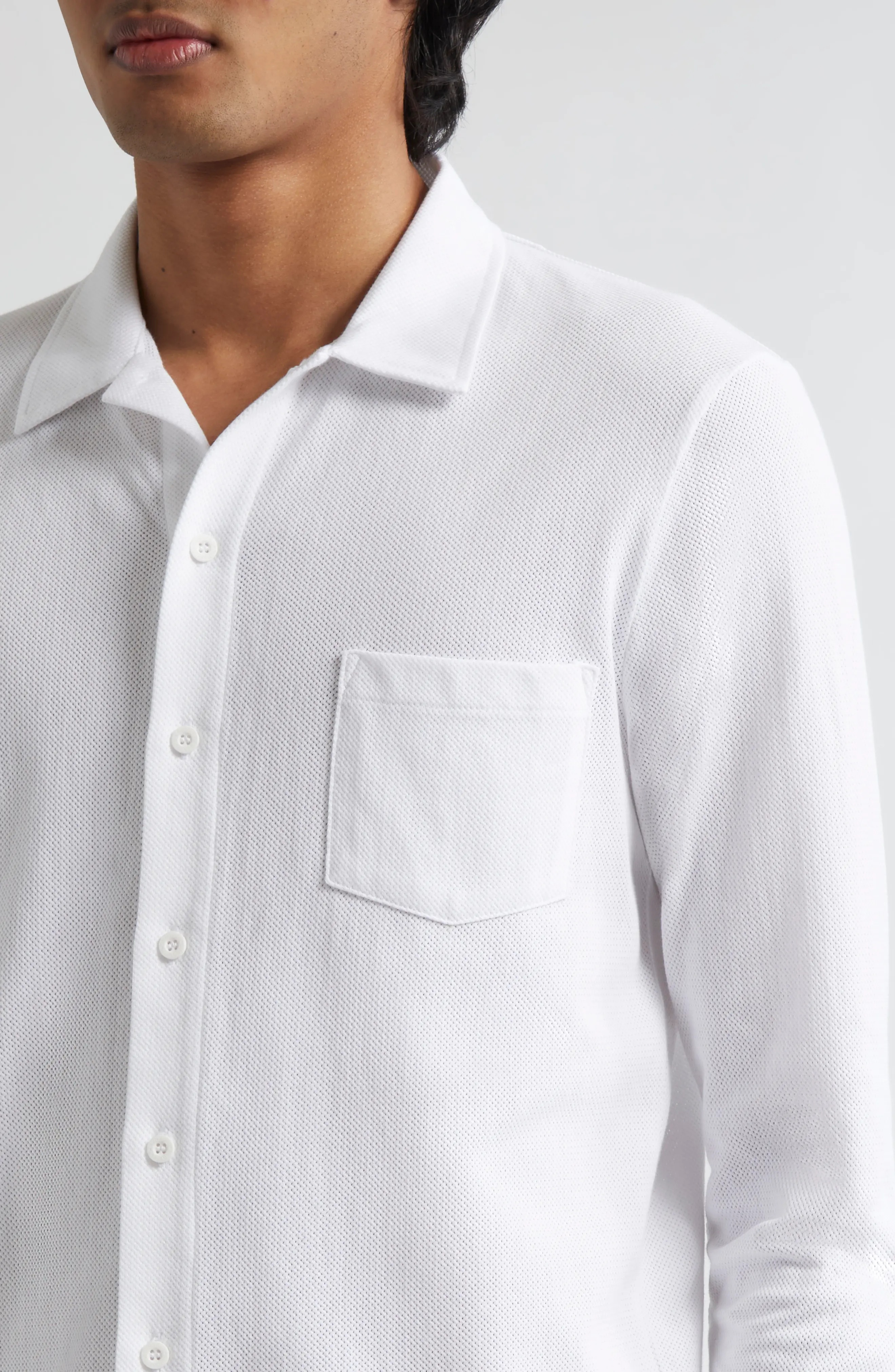 Riviera Long Sleeve Cotton Mesh Button-Up Shirt - 4