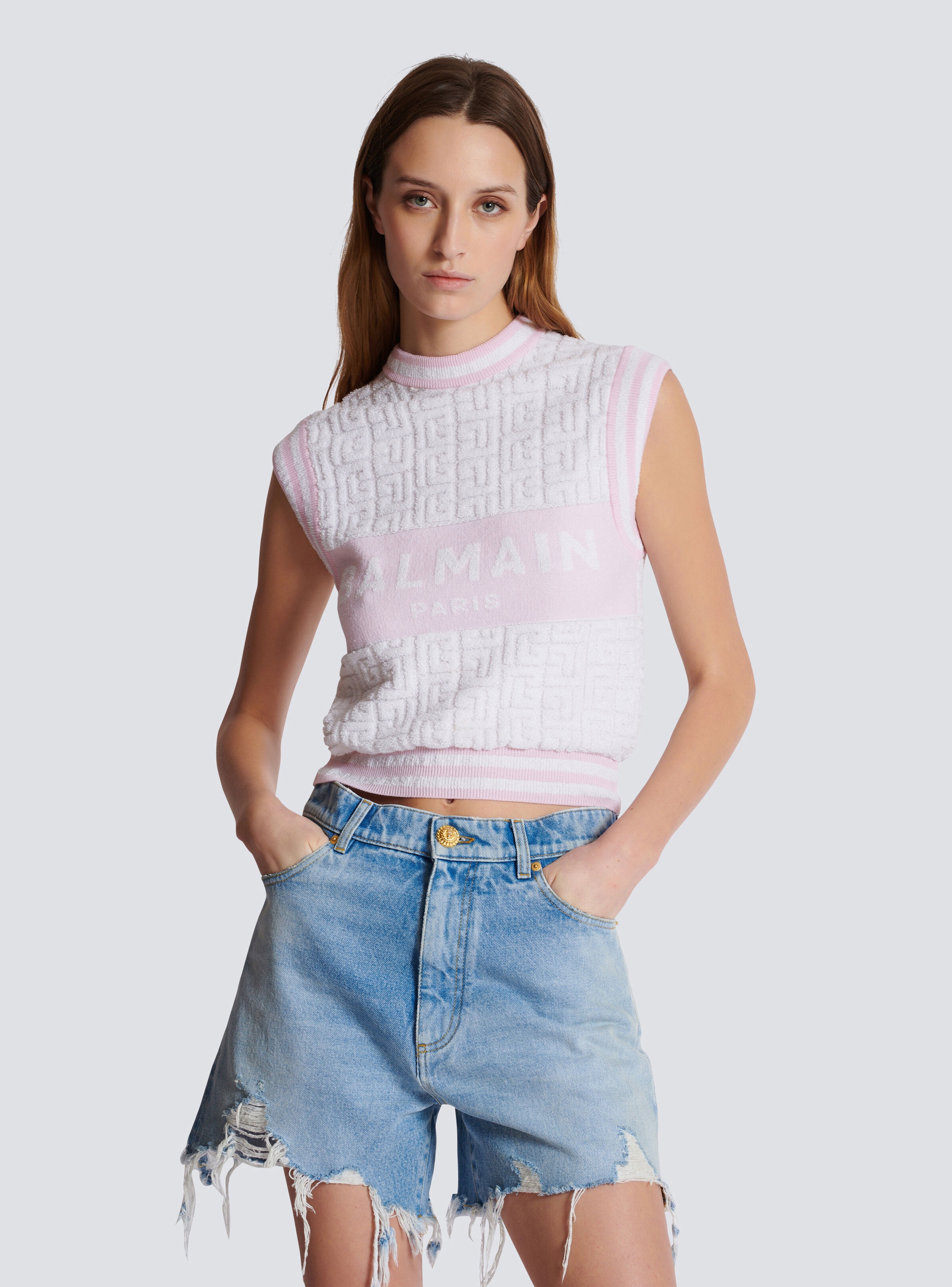 Sleeveless monogram knit top - 6