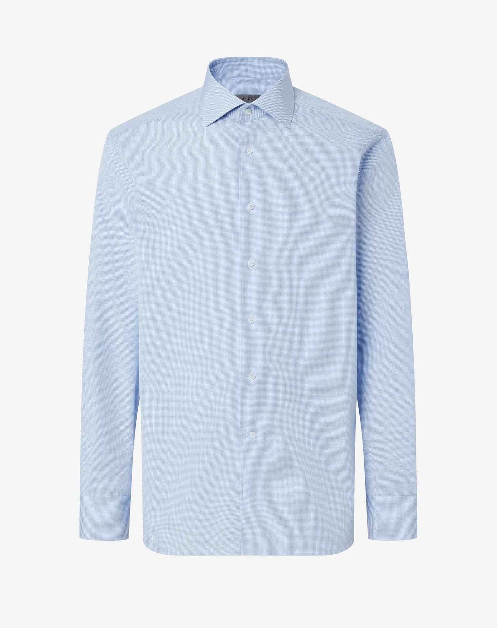 Cotton shirt with light blue micro checks - 1
