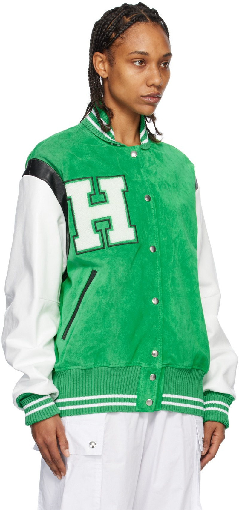 HALFBOY®️ Green & White Paneled Bomber Jacket outlook