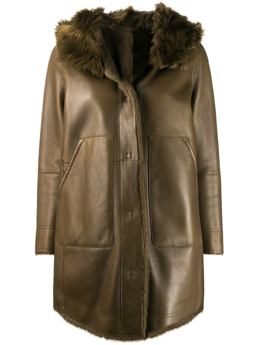 hooded shearling coat - 1