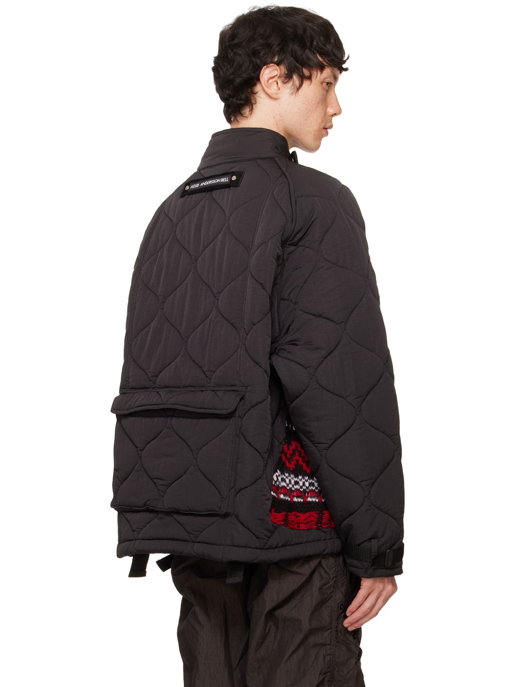 Black Nordic Knitted Pocket Quilted Jacket - 3