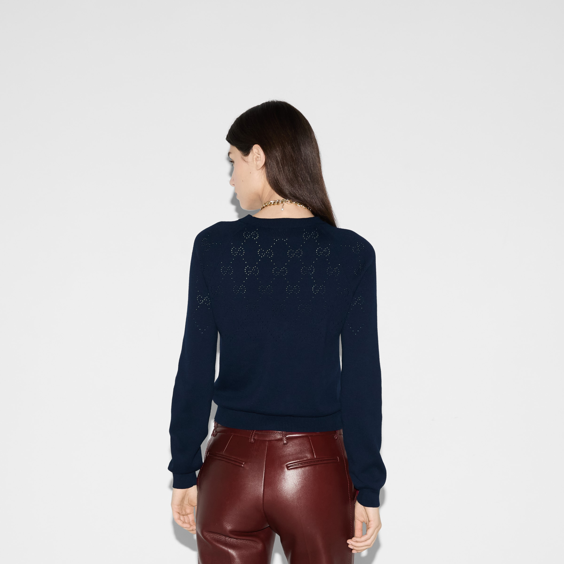 Cotton crewneck top with GG argyle - 4