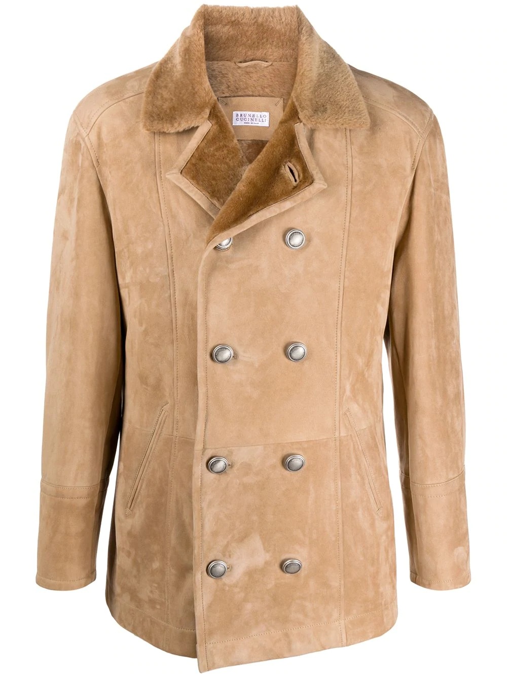 double-breasted shearling coat - 1