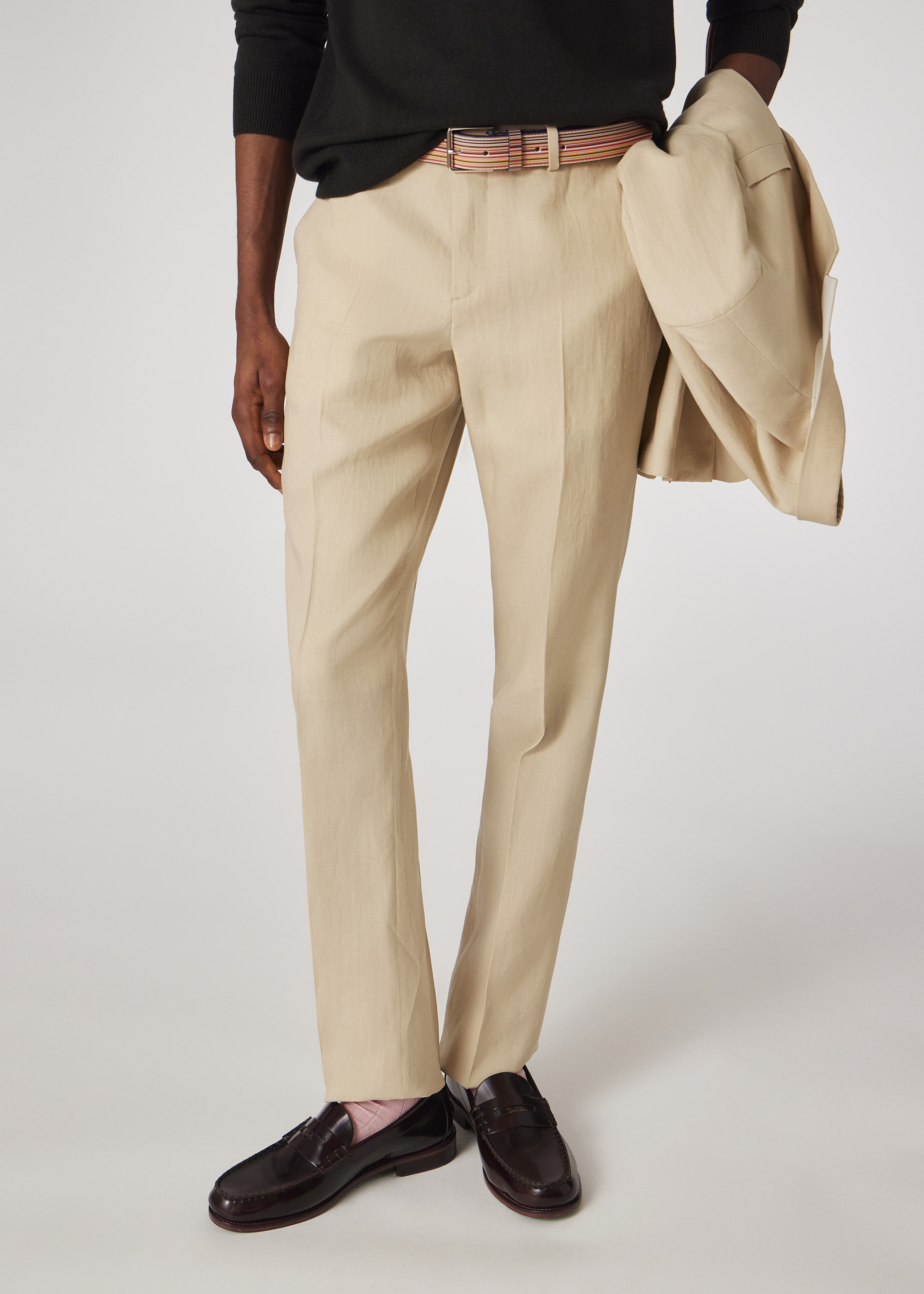 Beige Linen Tapered-Fit Trousers - 4
